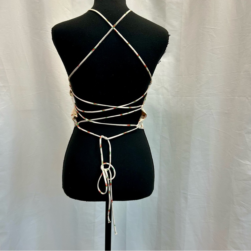 Zara cream watermelon print halter crop top open back lace up M summer festival - Picture 5 of 14